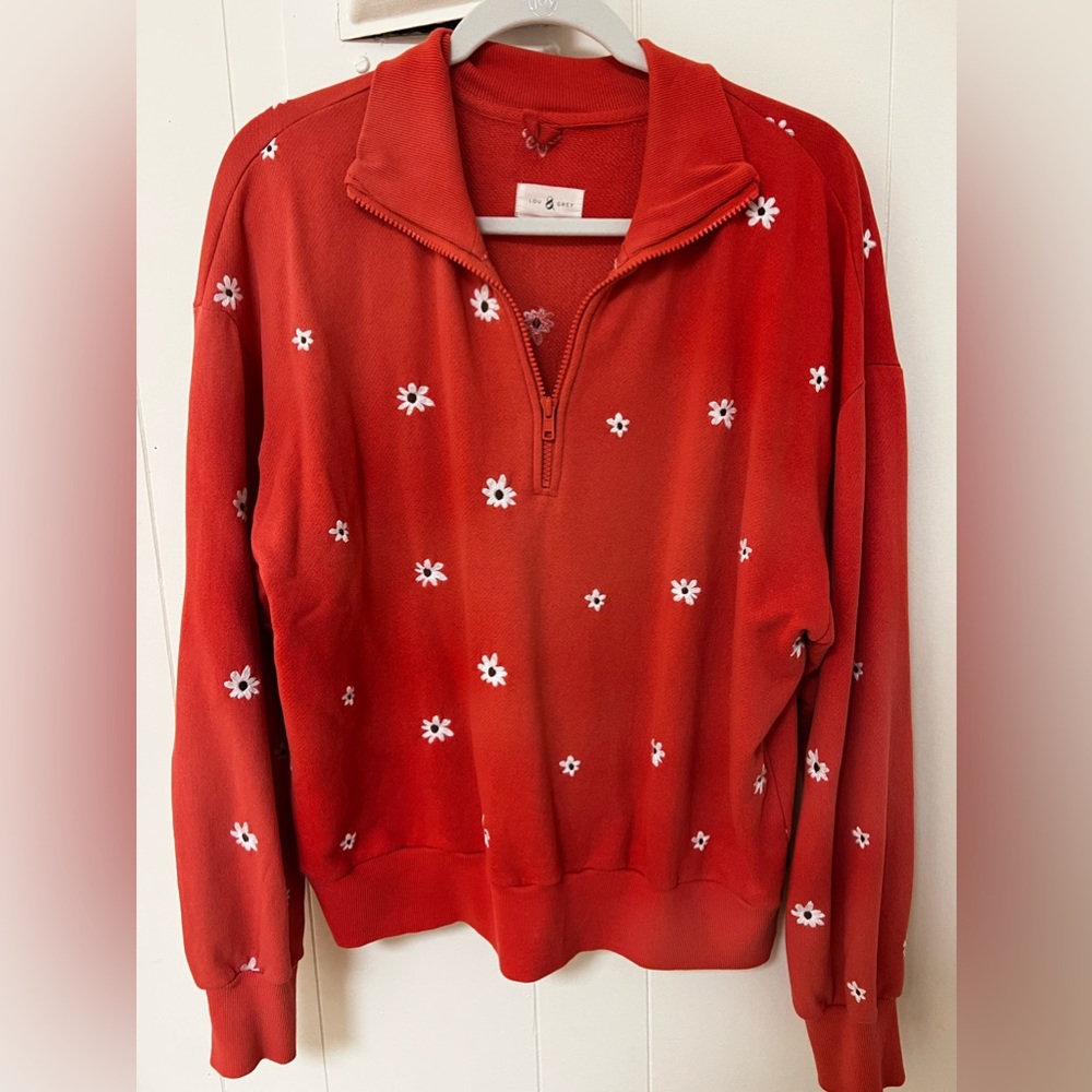 lou & grey daisy embroidered quarter zip
